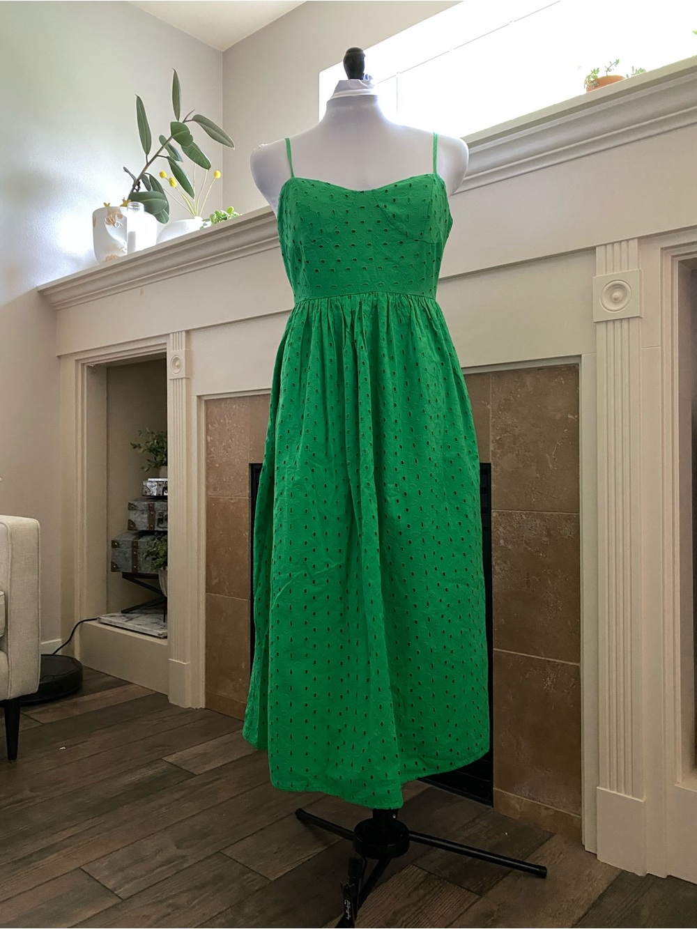 NWOT A New Day Emerald Green  Eyelet Midi Sundress